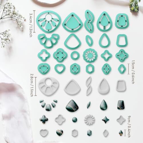 Polymer Clay Cutters - 22 Shapes Gemstone Earrings, Gemstone Polymer Clay Cutters for Jewelry, Earring Making Kit with Storage Box - style: Gem-shaped (22 pcs)