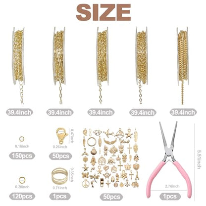 XKCWXY 14K Gold Chain Jewelry Making 5 Rolls 16.4ft Charm Necklace Kit - color: 14KC Gold