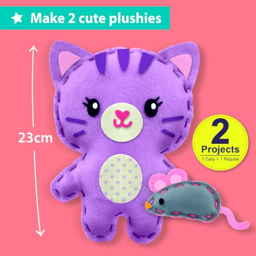 KRAFUN Beginner Sewing Kit, Sew Kitten & Mouse, Pre-Cut Felt, Kids Ages 5+ - color: Kitten