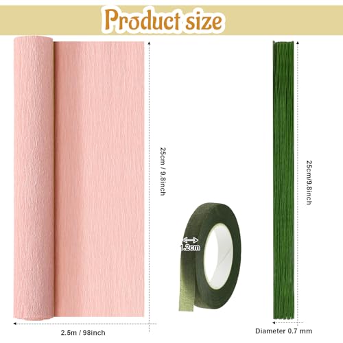 Gersoniel 57 Pcs Crepe Paper DIY Kit for Flower Making, Dusty Pink - color: Dusty Pink