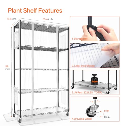 Bstrip Indoor Greenhouse with Grow Light, 35.4x13.8x59in - color: transparent, size: 59" H x 13.8" W x 35.4" L