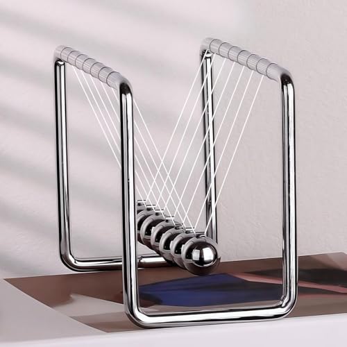 Newtons Cradle Pendulum with 7 Balls, Metal Frame Swing Newton Balance Ball, 30+ Sec Swingtime, Educational Desktop Decoration, Fun Science Physics Desk Ornament, 7.08" x 3.54" x 5.11"