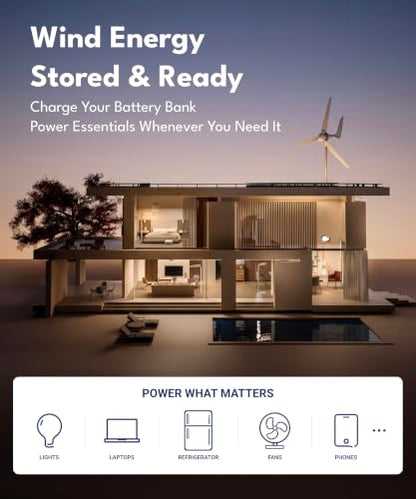 Automaxx Windmill 1500W 48V 60A Wind Turbine Generator kit. Includes MPPT Controller with App Control, Automatic and Manual Braking Features, and Spare Blades Set. Simple DIY Installation