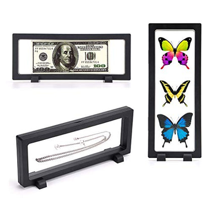 Skelang 3 Pcs 3D Floating Display Case, Black Display Stand Holder 9"×3.54"×0.75"(L×W×H Suspension Frame for AA Medallion, Antique Challenge Coins, Chip, Jewelry, Pin - size: 9"×3.54"×0.75"