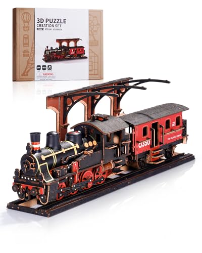 3D Puzzles for Adults -Steam Train, Wooden Model Kits Building Set for Adults, DIY Crafts Kits Hobby Creative Gift Ideas(Steam Journey-405PCS)