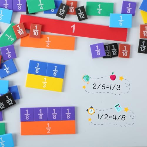 Sayglossy 4 Sets Fraction Tiles Sets for Math Fraction Manipulatives Montessori Math Materials EVA Foam Algebra Tiles Games for Classroom Teaching Aids, Homeschool Supplies