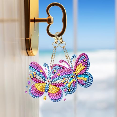 6 PCS Butterfly Diamond Art Kits for Adults Double Sided Diamond Art Keychains Butterfly DIY 5D Painting Keychains Kits for Adults Beginners DIY Crafts - color: Butterfly-03