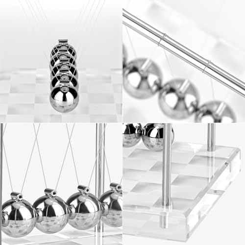 Newtons Cradle Balance Balls Science Physics Gadget Desktop Decoration for Home and Office 5 Bead with Silver White Checkerboard Base Desk Balance Balls (Medium)
