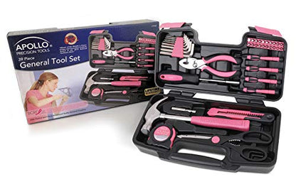 Apollo Tools 39 Piece General Household Tool Set, Pink DT9706P - color: Pink, size: 39-Piece (with Slip Joint Pliers + Scissors)