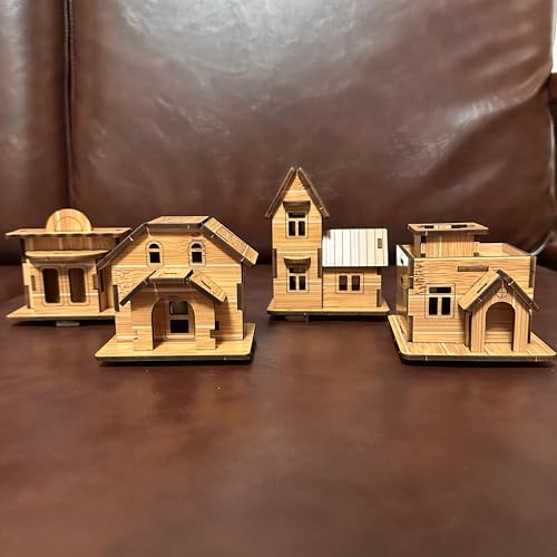 4-in-1 Log Cabin Mini House 3D Wooden Puzzle Building Kit Set