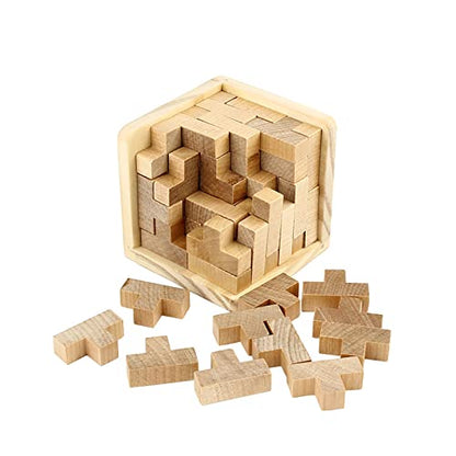 AHYUAN Wooden Brain Teaser Puzzles Cube Stocking Stuffers Wooden Puzzles T-Shaped Jigsaw Logic Puzzle Educational Games Toy for Kids and Adults (Natural) - color: Natural