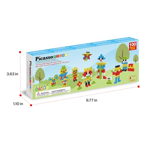 PicassoTiles 100pcs 0.5” Pixel Magnetic Puzzle Cube Mix & Match Cubes Sensory Toys STEAM Education Learning Building Block Magnets Children Construction Toy Set Stacking Magnet Creative Kit PMC100 - style: 100pcs 0.5” Pixel