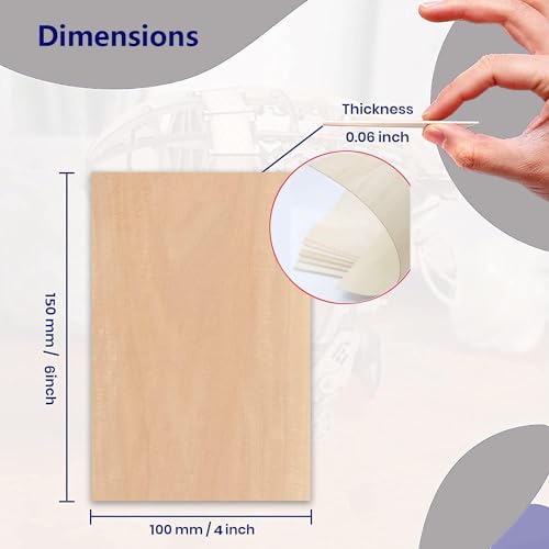 Unfinished Wood Pieces,50Pcs Basswood Sheets 1/16,Thin Plywood Wood Sheets for Crafts,Perfect for DIY Projects, Painting, Drawing, Laser,Engraving,Burning and CNC Cutting(150x100x1.5mm)