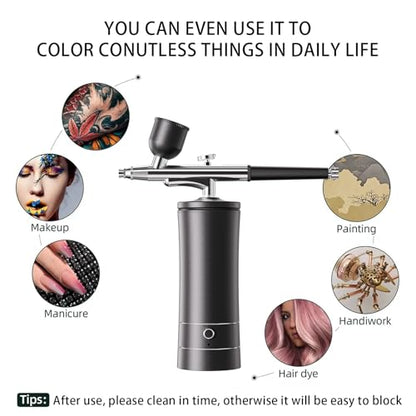 Airbrush Kit Air Brush Kit With Air Compressor Nail Charms Wireless Air Brush for Barber, Nail Art, Makeup, Model Painting(Black - with extension tube) - color: Black - With Extension Tube