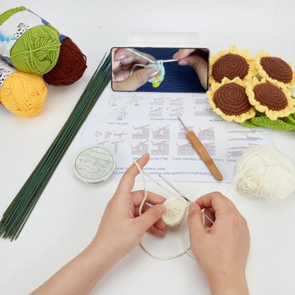 INFUNLY 10 pcs Sunflower Crochet Kits for Beginners Complete Flower Crochet Kits for Adults Starters with Instruction and Video Tutorials Crochet Kit Gift for Mother's Day Wedding Birthday - style: Sunflowers
