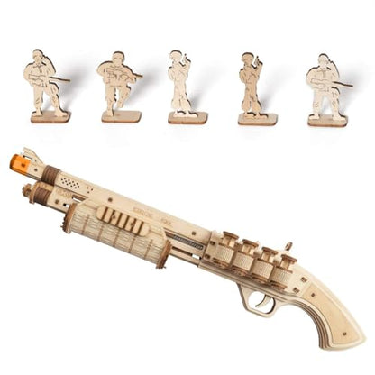 ROKR 3D Wooden Puzzle DIY Building Toys Mechanical Model - Multi-Player Game with Wood Targets &Rubber Bands, Gifts for Adults - color: 01 Terminator M870