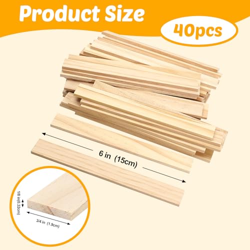 Wooden Sticks Wooden Dowels for Crafts, Wood Strips Slats for Crafts 1/8"x 3/4" x 6", 40 PCS Wood Trim Planks Boards for Wall, Unfinished Pine Lumber Pieces for Crafting, Woodworking Models Making - size: 1/8x3/4x6 in-40 PCS