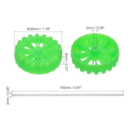 MECCANIXITY 30pcs Toy Car Tires 30mm OD, 8mm Thick, RC Model Car Wheels with 2mm OD x 150mm Long Shaft for Craft Project Hobby, Green - color: Green, size: 30mmx8mm 2mmx150mm