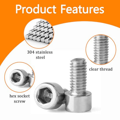 30 Pcs M8 x 14mm Stainless Steel Allen Socket Head Cap Screws, Full Thread Metric Fasteners, Bright Finish for Automotive & Machinery Use - size: M8x14mm-30Pcs