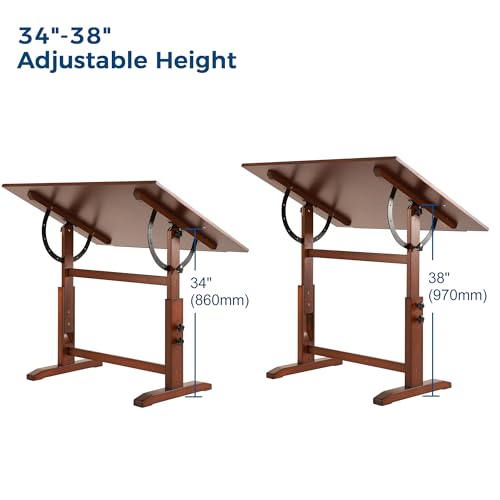 VISWIN Wood Drafting Table for Adults, 30" X 42" Extra-Large Drawing Table with Adjustable Height & Angle for Art Studio, Solid Pine Wood Artist Desk for Drawing, Drafting, Writing, Reading - color: Walnut