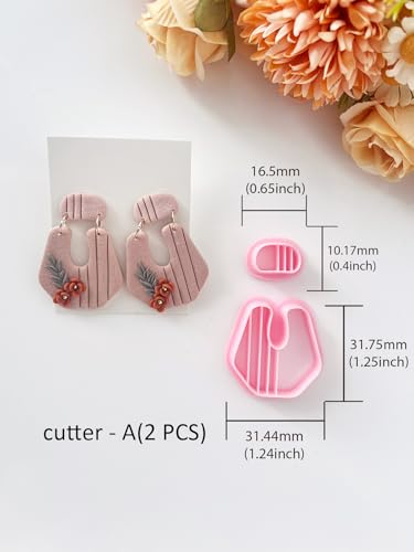 Textured Polymer Clay Earring Cutters Set, 6Pcs Geometric Clay Cutters for Polymer Clay Jewelry Making, 3D Printed Clay Earring Cutters for DIY Crafts, Boho Vertical Striped Clay Molds for Earrings