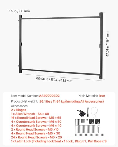 VEVOR Gate Building Kit, Fits 60 to 96 in Wide Openings, Up from 4 to 5 ft High Fence, Adjustable Gate Building Kit, Anti Sag Full Gate Frame Kit with Latch Lock and Screws, for Wooden Fence, Iron - size: 60"-96" wide openings, 4'-5' high