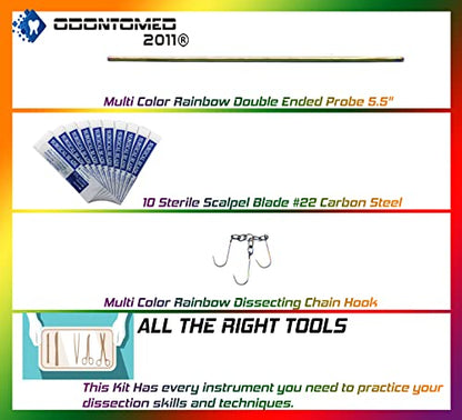 OdontoMed2011® Advanced Anatomy Kit | Premium Stainless Steel Multi Titanium Rainbow Color | 24 Pcs Tools Set with Scalpel Knife Handle for Medic Students | Included in Case ODM