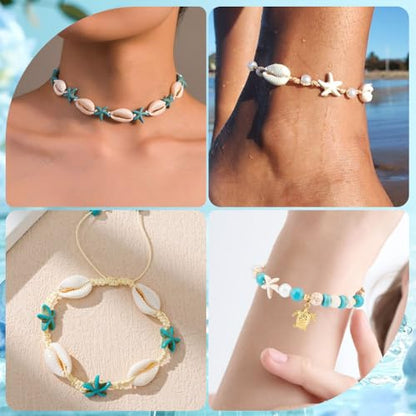 SUNNYCLUE 1 Box 292Pcs Sea Turtle Beads Seashell Starfish Beads Lucky Turquoise Spacers Ocean Summer Hawaii Sea Animal Shell Charms for Jewelry Making Beading Kits Women Adult Gift Supplies - color: Boho Styles Beads Kit-9