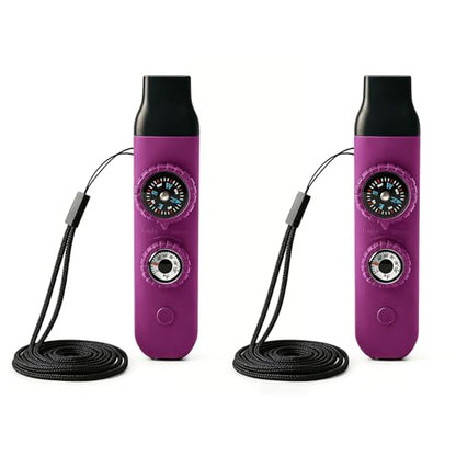Multifunctional Survival Emergency Whistle for Kids with Compass Hiking Survival, Thermometer & Neck Lanyard | Emergency Safety Gear for Hiking, Camping, Kayaking, Boating, Climbing - color: rose purple2pcs