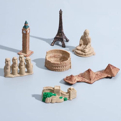 ONEST 7 Pieces Mini World Building Model Playsets Famous Architecture Figurines - style: F Set