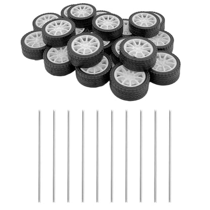 20PCS Toy Car Wheel Model Car Rubber Tire Wheel with 10PCS Round Shaft Axles for for RC Car Truck Robot Boat Helicopter DIY Model Toy Part (White) - color: White