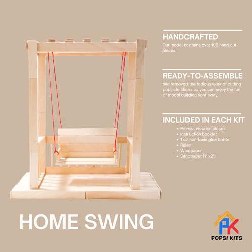 POPSI KITS Summer Craft Kit – Popsicle Stick Swing DIY Model with 100+ Pre-Cut Pieces – Fun Screen-Free Building Activity – [Everything Included]