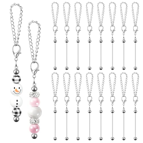 16PCS Beadable Keychain Bar Bulk, Keychain Making Kit - color: Silver