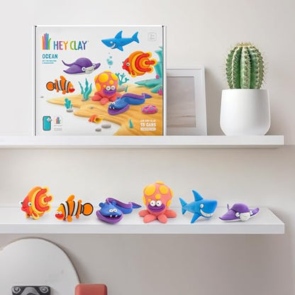 Hey Clay 15 Cans Set - Colourful Modelling Kids Air-Dry Clay 15 Cans with Sculpting Tools and Fun Interactive Instructions for Children Age 3+ (Ocean) - color: Ocean