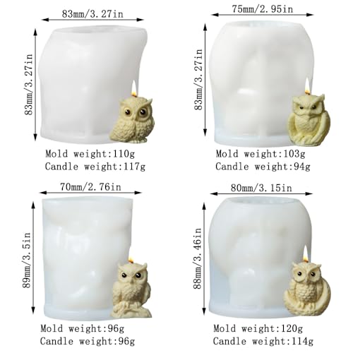 Cestony 4Pcs 3D owl Shape Candle Silicone Molds for Making Candle Resin Pillar Aromatherapy Candles Wax Soap Flower Specimen Clay Craft