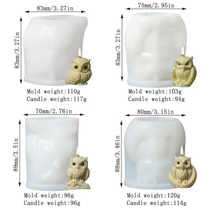 Cestony 4Pcs 3D owl Shape Candle Silicone Molds for Making Candle Resin Pillar Aromatherapy Candles Wax Soap Flower Specimen Clay Craft
