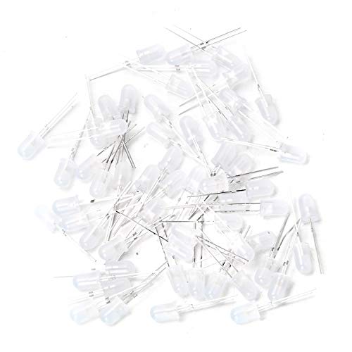 CHANZON 100 pcs 5mm White Diffused LED Diode Lights(DC 3V 20mA) - color: B) White-white (100pcs)