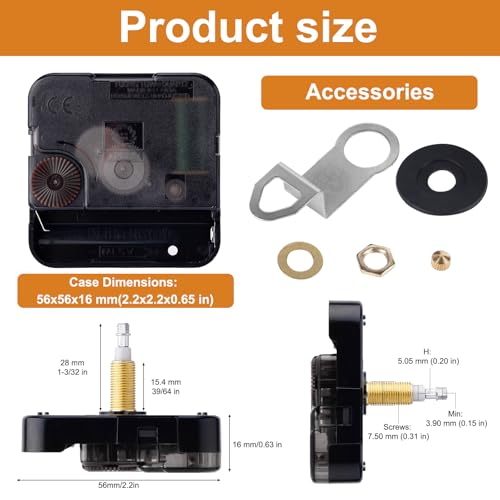 Quartz Clock 12888 Movement Replacement Set, Wall Clocks Mechanism Battery Operated Repair Parts Kit for Wall Clock Without Second Hand Motor Repair Parts - size: Thread length 39/64 inches