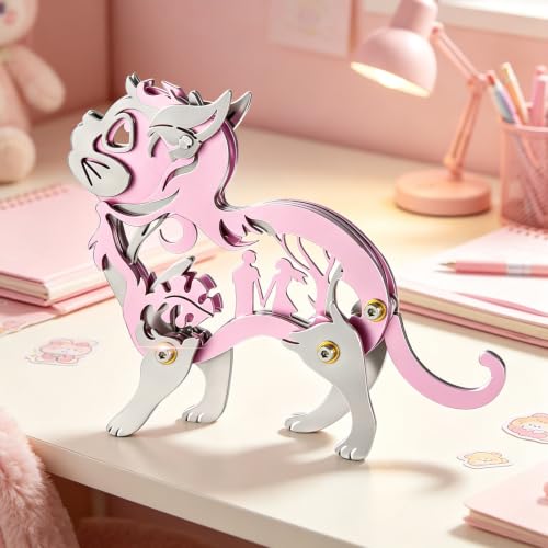 Pink Dream Cat Stainless Steel 3D Metal Puzzle Model Kit Art Craft - color: C04-pink Dream Cat