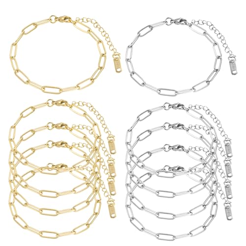 HUISUYTON 18K Gold Plated 10PCS 6.3 Inch Paperclip Charm Bracelet Chain - color: Gold and Silver-5.25Ft