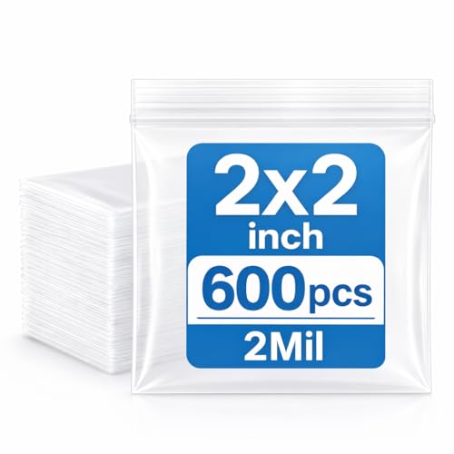 Bonison 600 PCS Small Plastic Bags 2x2 Inch, 2 Mil Clear Mini Zip Seal Bag, Tiny Reclosable Jewelry Bags for Beads, Earrings, Pills, Screws, Coins & Small Parts - size: 600pcs(2x2inch)