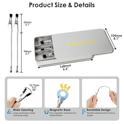 6PCS Magnetic Flexible Gooseneck Arm Alligator Clips Set, Helping Hands Tool with Independent Magnetic Base 丨 Insulated Clips for Soldering, PCB Holder, Model Building, Miniature Painting