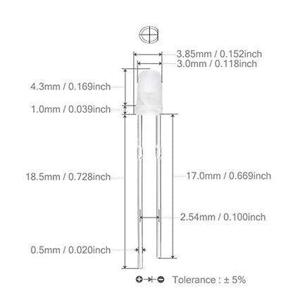CHANZON 100 pcs 3mm Red Diffused LED Diode Lights (DC 2V 20mA) - color: C) White-red (100pcs)