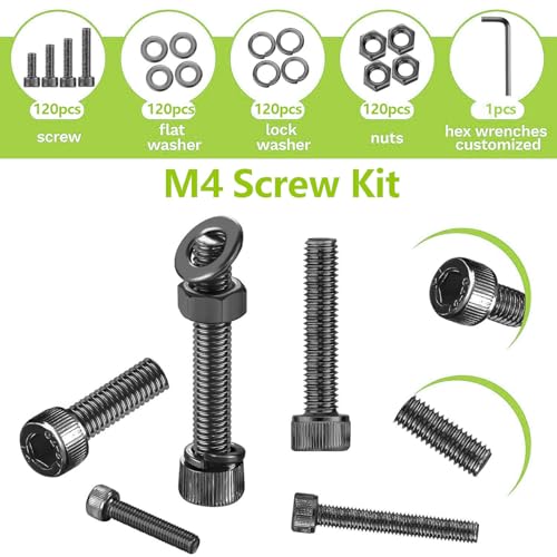 480Pcs M4 Screws,M4x6/8/12/16/20/25/30 mm Screw kit,Hex Socket Head Cap Bolts,12.9 Grade Black Zinc Plated for 3D Printer - size: M4x6/8/12/16/20/25/30mm