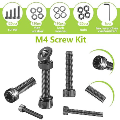 480Pcs M4 Screws,M4x6/8/12/16/20/25/30 mm Screw kit,Hex Socket Head Cap Bolts,12.9 Grade Black Zinc Plated for 3D Printer - size: M4x6/8/12/16/20/25/30mm