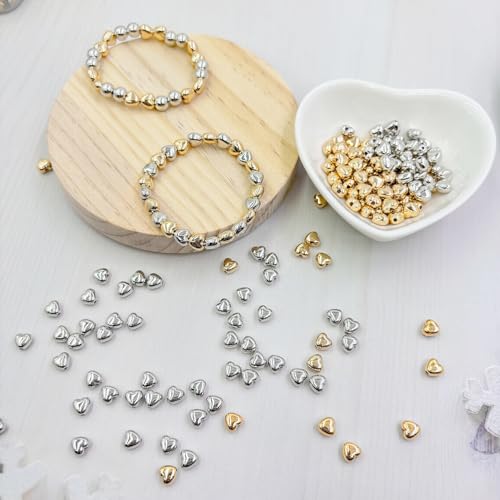 6mm Flat Round Spacer Beads, Clay Beads for Bracelets Making Kit, Heishi Polymer Flat Disc Spacer Beads for Jewelry Making, Clay Beads for Jewelry Making Gold Beads Silver (1600pcs(400Heart)) - color: 1600pcs(400Heart)