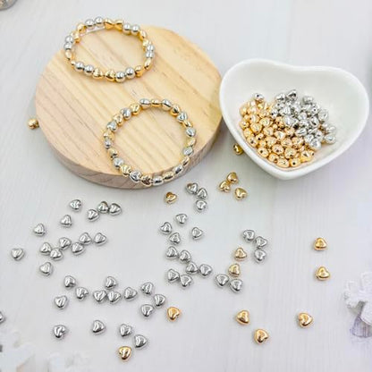 6mm Flat Round Spacer Beads, Clay Beads for Bracelets Making Kit, Heishi Polymer Flat Disc Spacer Beads for Jewelry Making, Clay Beads for Jewelry Making Gold Beads Silver (1600pcs(400Heart)) - color: 1600pcs(400Heart)