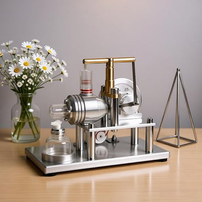 MagicTech Hot Air Stirling Engine Cylinder Electricity Power Metal Physics Assembly Model Silver JY39 - size: 6.5 x 3.74 x 4.72 Inch