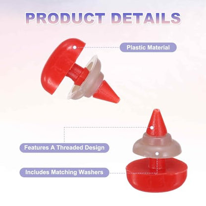 MECCANIXITY 50set 10mm Large Plastic Triangle Safety Noses Red with Washer for Crochet Stuffed Animal Doll Craft Puppet Plush Toy Bear - color: Red, size: 10mm