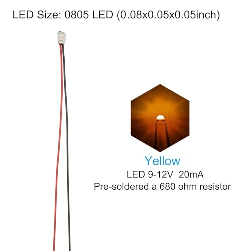 PATIKIL 0805 Pre-Wired Micro LED, 12 Pcs 9-12V Pre-soldered Mini Light Emitting Diodes Surface Mount Device for Model, DIY, 9.8" Length, Yellow - color: Yellow, size: 0805